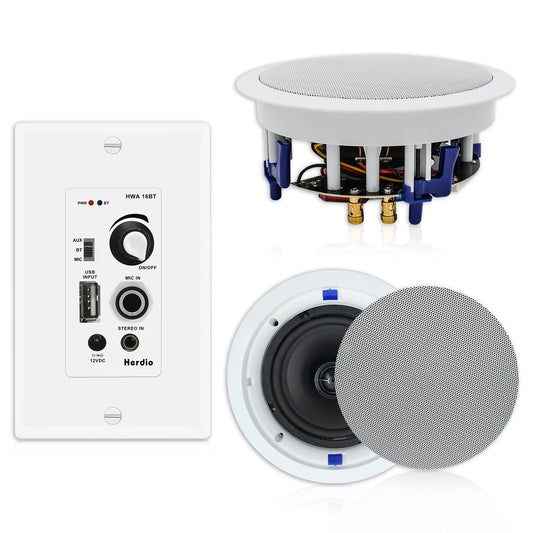 Herdio 6.5 inch Bluetooth ceiling speakers 320W with flush mount design for home theater and office