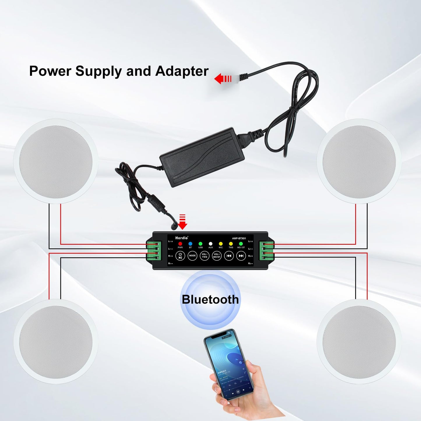 Herdio 6.5" In-Ceiling Bluetooth Speakers 640 Watts Wired Sound System