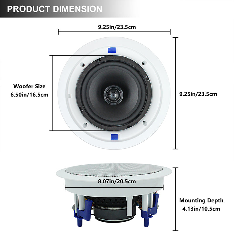 Herdio 6.5" In-Ceiling Speakers 640 Watts for Home Audio