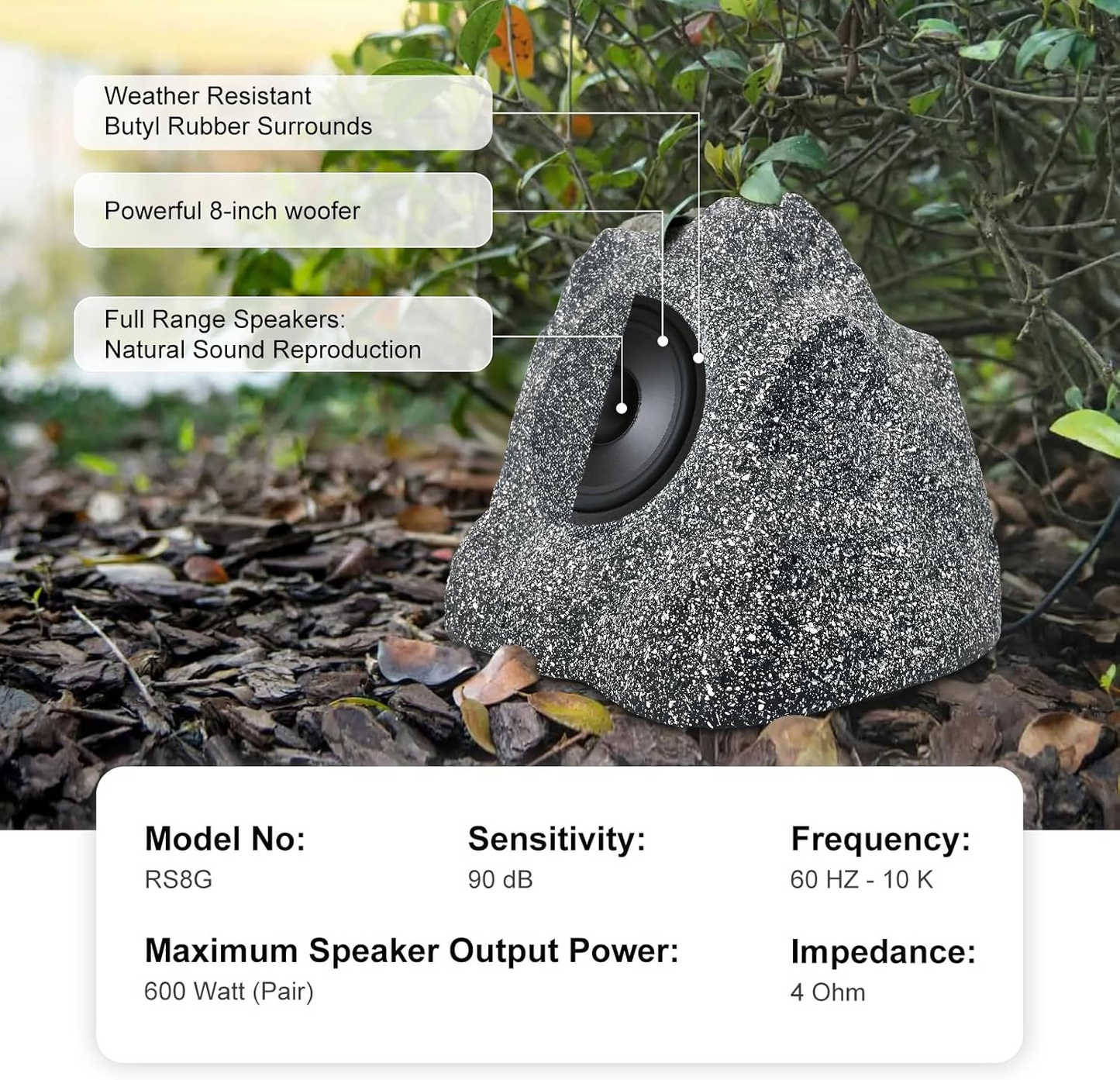 Masteronly 8" Rock Speakers 600 Watts Outdoor Waterproof Powerful Audio Performance