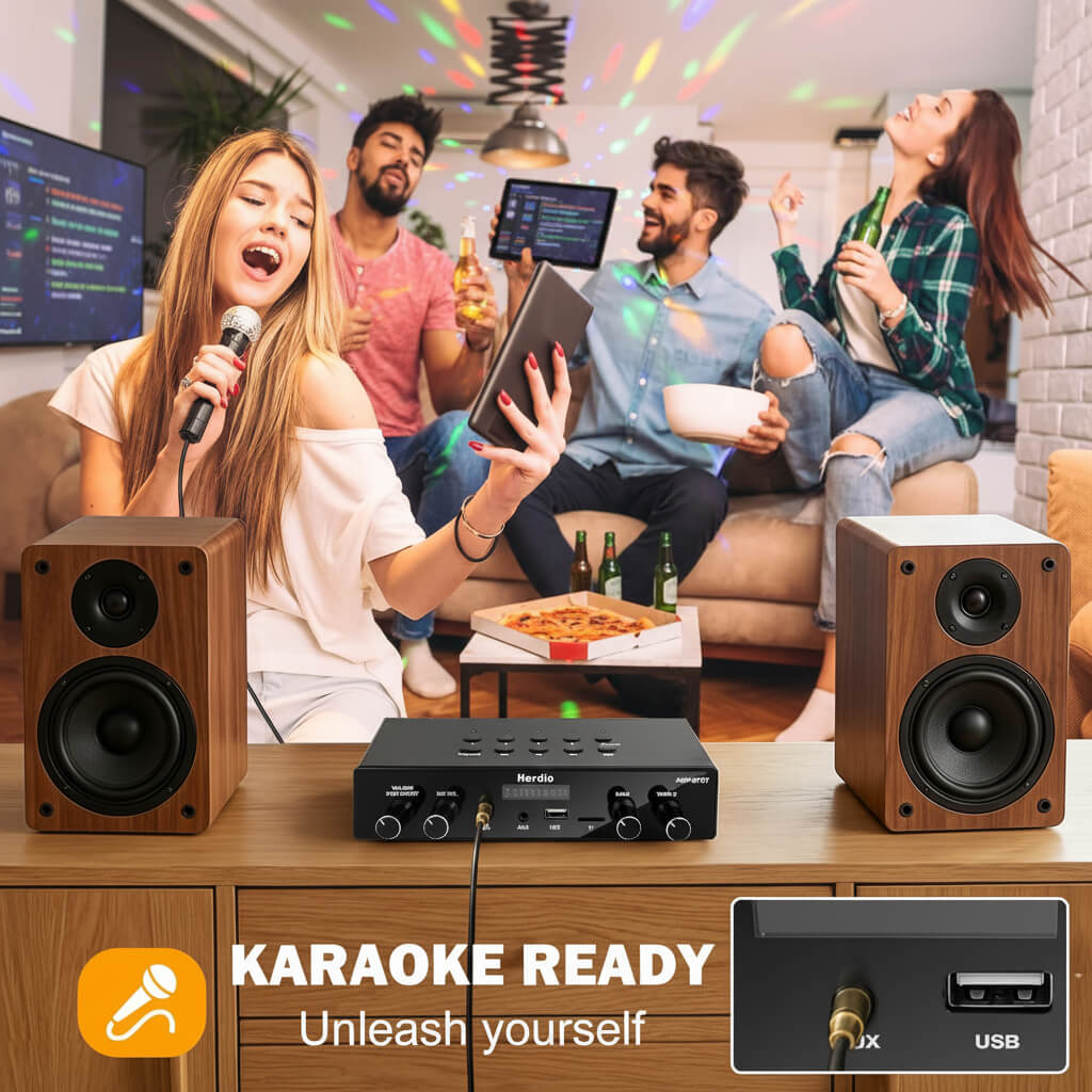 Masteronly 8-Channel Bluetooth Amplifier - 60W Multi-Room Audio System with Karaoke Function