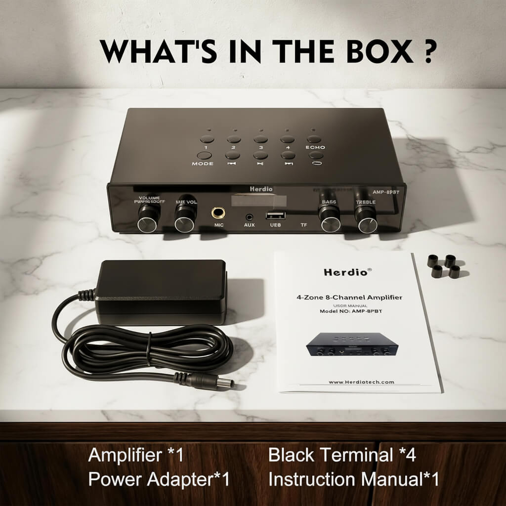 Masteronly 8-Channel Bluetooth Amplifier - 60W Multi-Room Audio System with Karaoke Function