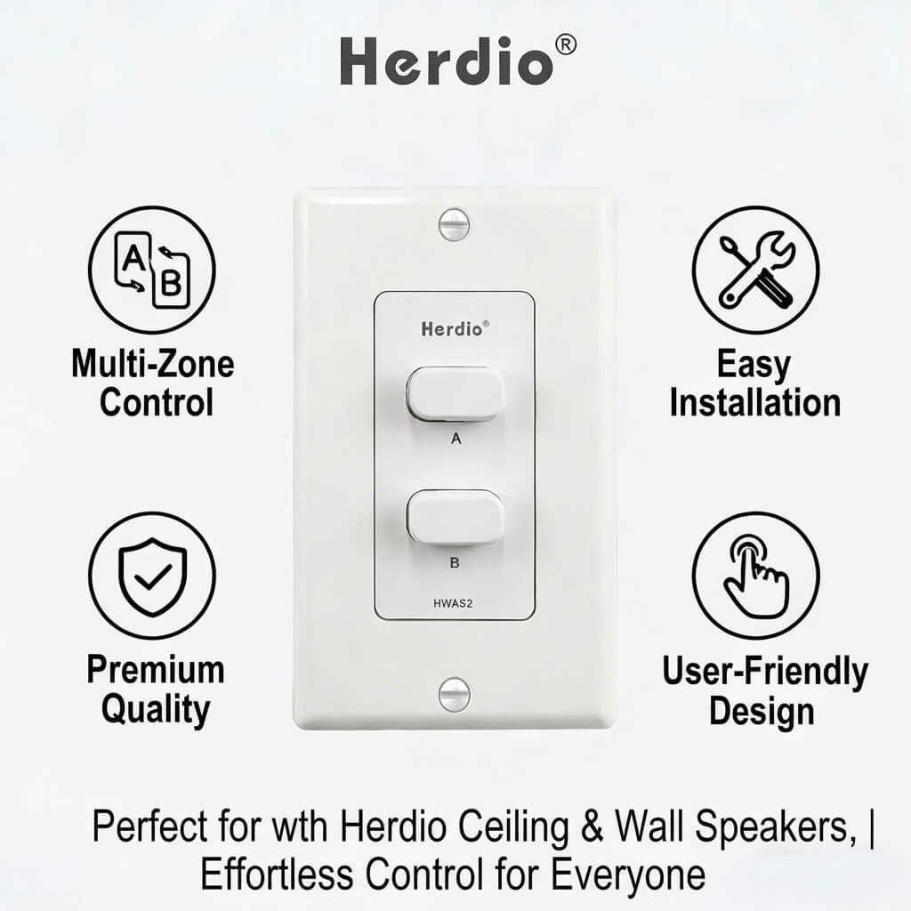 Masteronly 2-Channel In-Wall Speaker Selector Switch - 120W Volume Controller