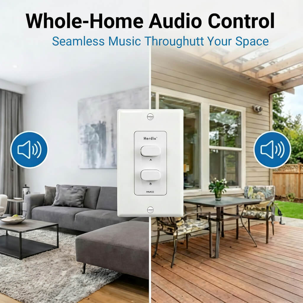 Masteronly 2-Channel In-Wall Speaker Selector Switch - 120W Volume Controller