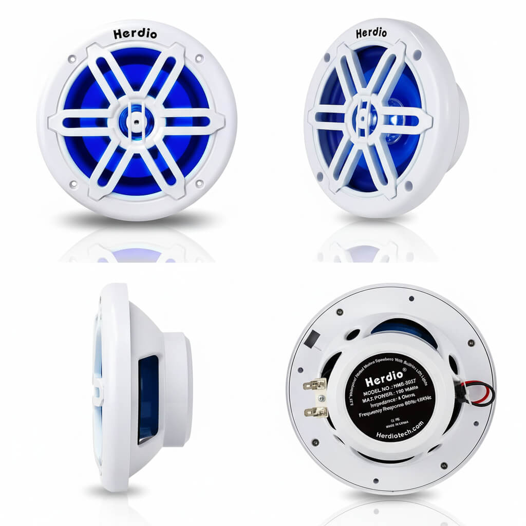 Masteronly 5.25" Marine Speakers 250W - IP66 Waterproof with Blue LED Lights (Pair)