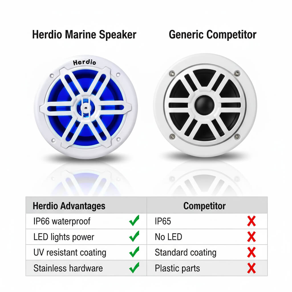 Masteronly 5.25" Marine Speakers 250W - IP66 Waterproof with Blue LED Lights (Pair)