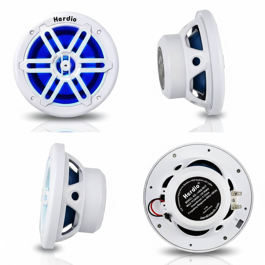 Masteronly 6.5" Marine Speakers 350W - IP66 Waterproof with Blue LED Lights (Pair)