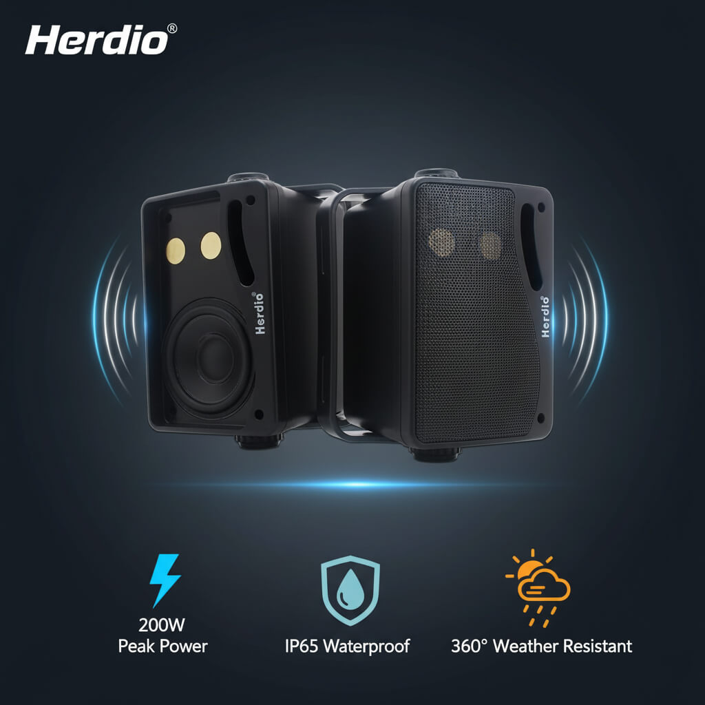 Masteronly 3.5" Outdoor Speakers | 200W Waterproof Wall Mount Speaker Pair for Patio, Pool & Boat