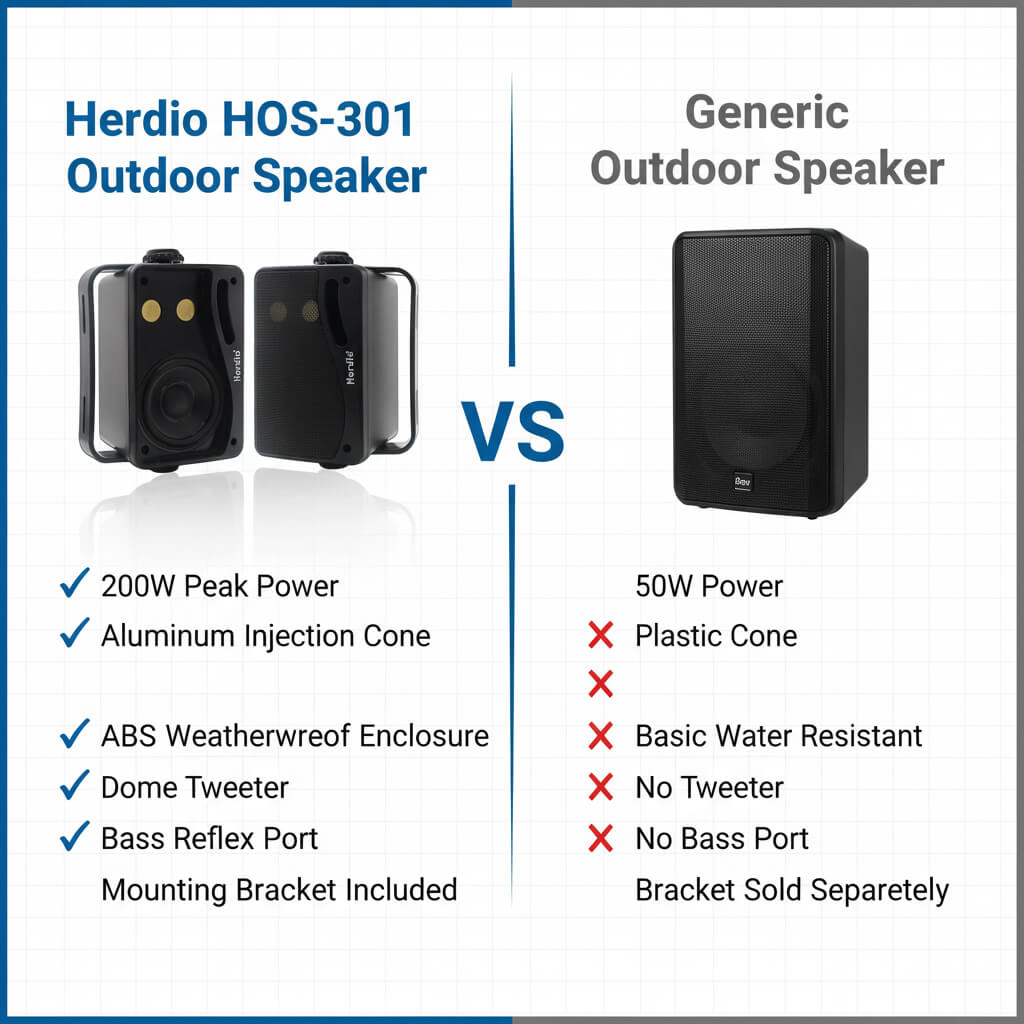 Masteronly 3.5" Outdoor Speakers | 200W Waterproof Wall Mount Speaker Pair for Patio, Pool & Boat