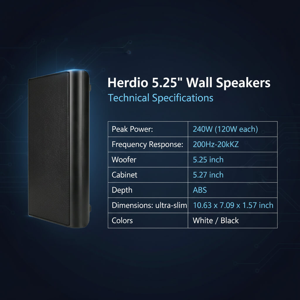 Masteronly 5.25" Ultra-Slim Wall Mount Speakers - 240W Home Theater Speakers (Pair)