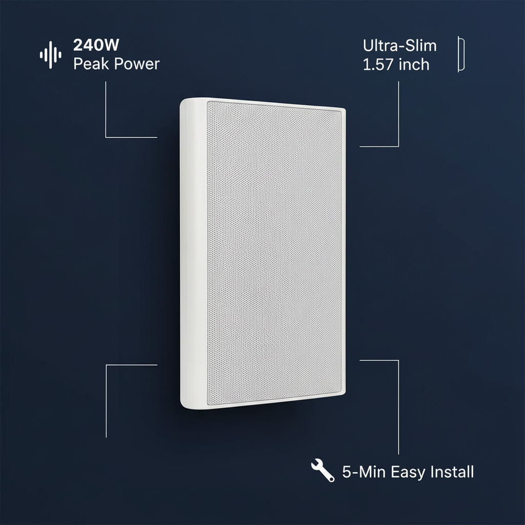 Masteronly 5.25" Ultra-Slim Wall Mount Speakers - 240W Home Theater Speakers (Pair)
