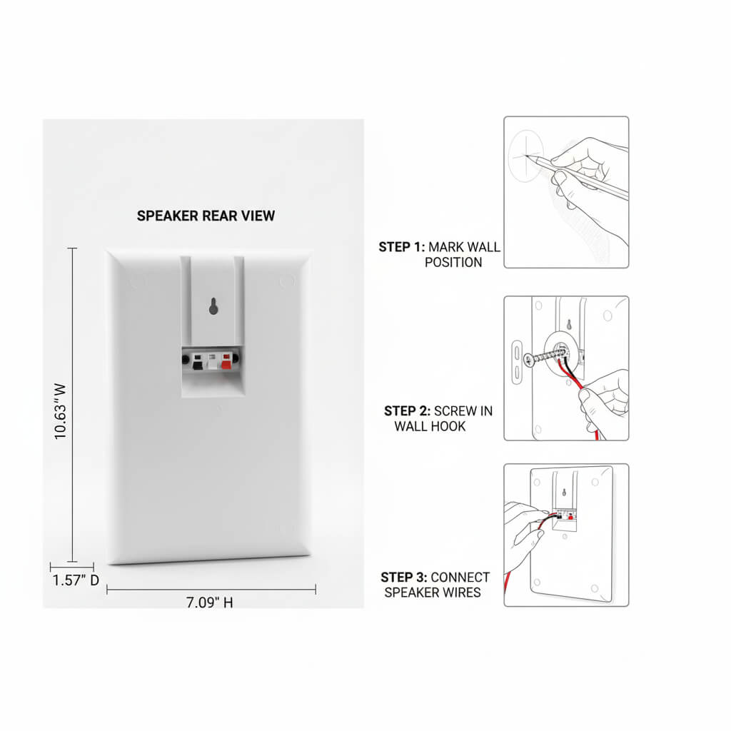 Masteronly 5.25" Ultra-Slim Wall Mount Speakers - 240W Home Theater Speakers (Pair)