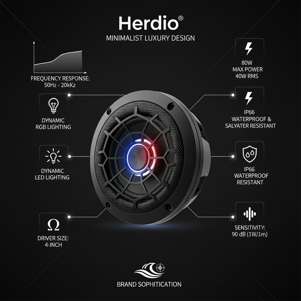 Marine speakers technical specifications chart with power and frequency details