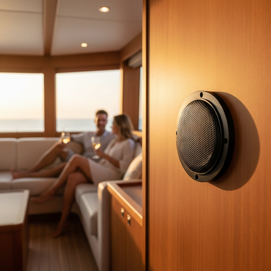 Herdio marine speakers installed on luxury yacht - waterproof outdoor audio system