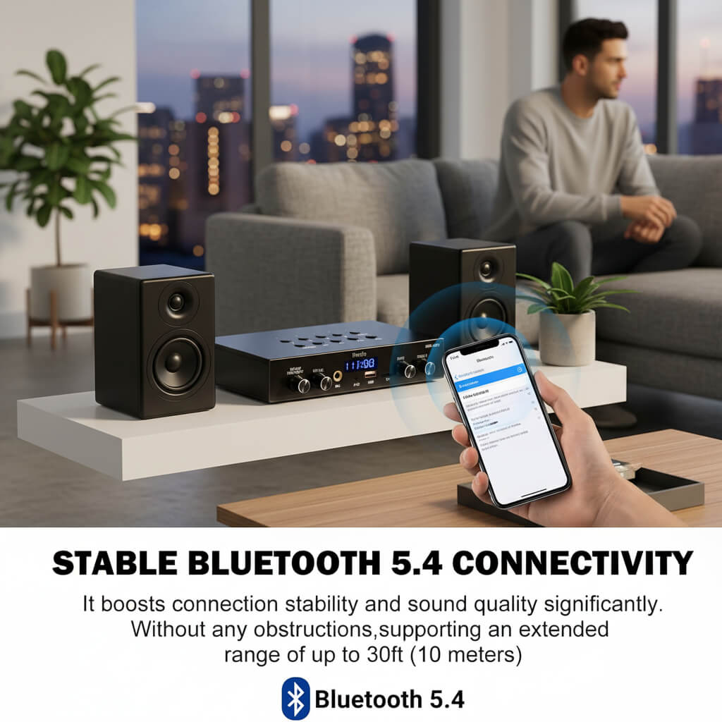 Masteronly 8-Channel Bluetooth Amplifier - 60W Multi-Room Audio System with Karaoke Function