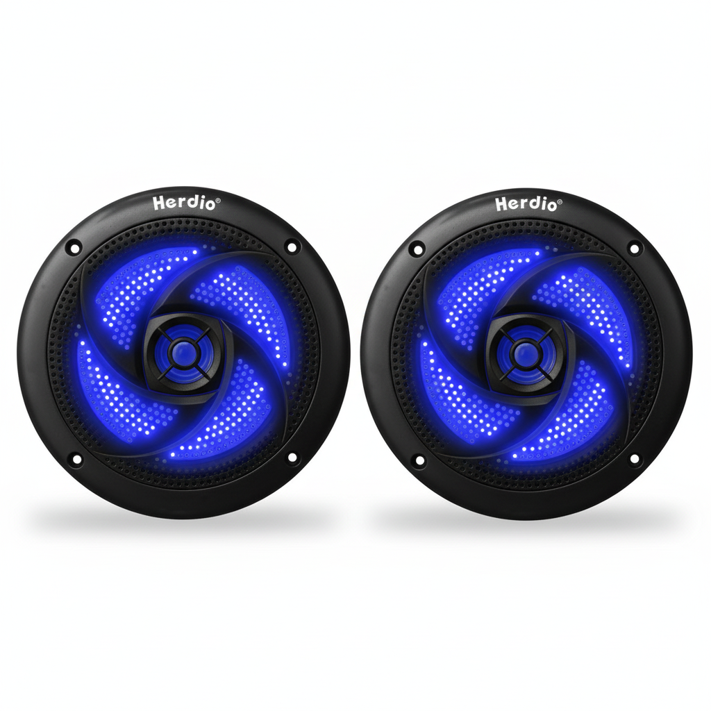 Herdio 4 inch waterproof marine speakers with blue LED lights - black finish