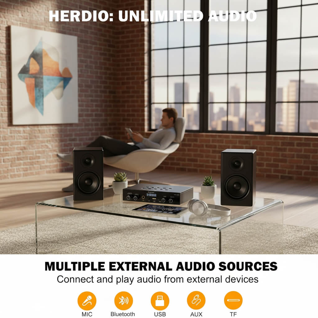 Masteronly 8-Channel Bluetooth Amplifier - 60W Multi-Room Audio System with Karaoke Function