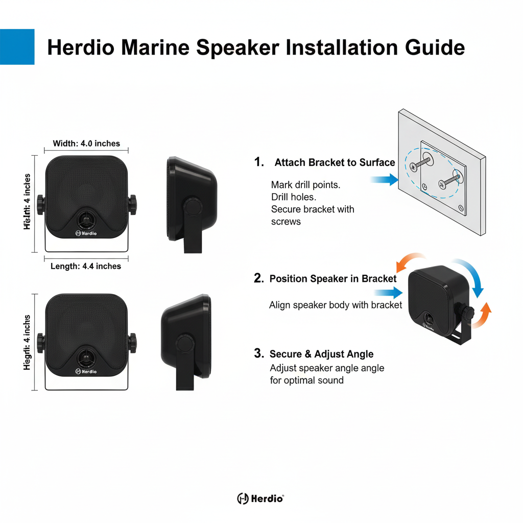 4 inch marine speaker dimensions installation diagram 4.4x4.4x4 inch measurements
