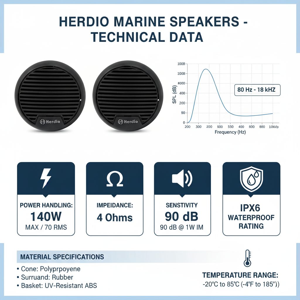 Herdio marine speakers technical specifications power rating frequency response