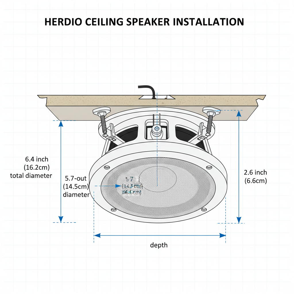 Installation dimensions and cutout size diagram for Herdio 4 inch ceiling speakers mounting guide