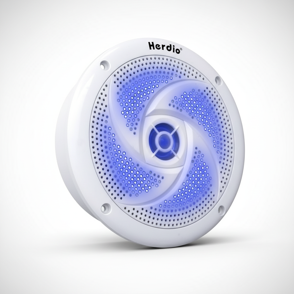 Herdio 80W marine speakers angled view showing low-profile design