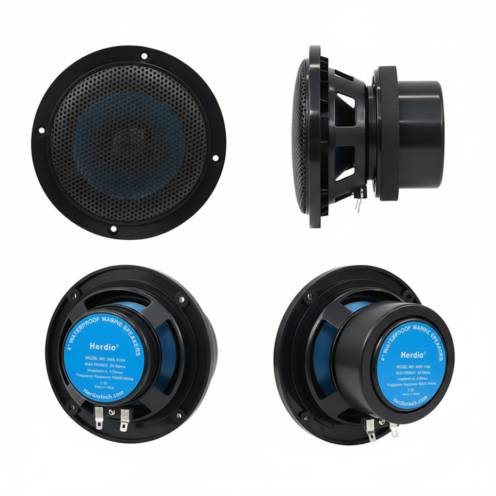  Herdio 4 inch boat speakers multiple angle view - 2-way marine audio system