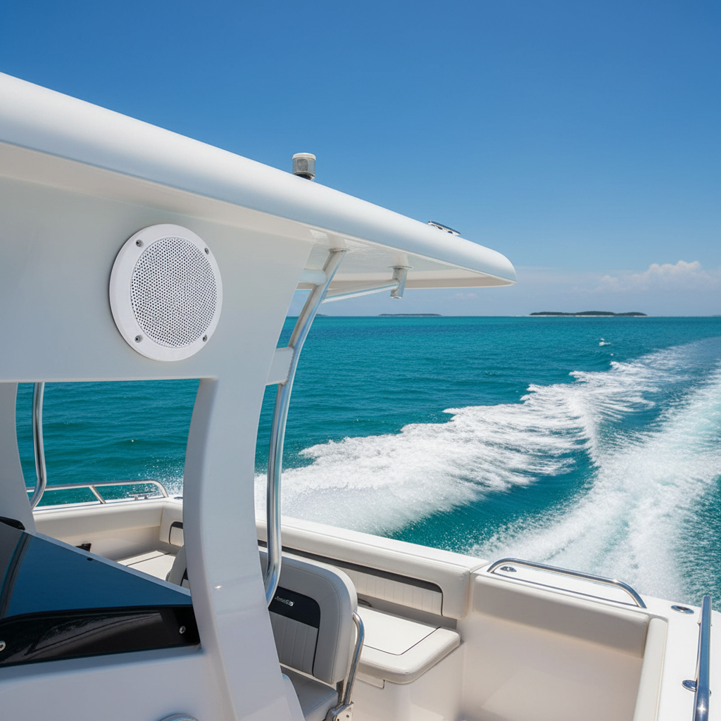  Herdio waterproof speakers on speedboat - outdoor marine audio in action
