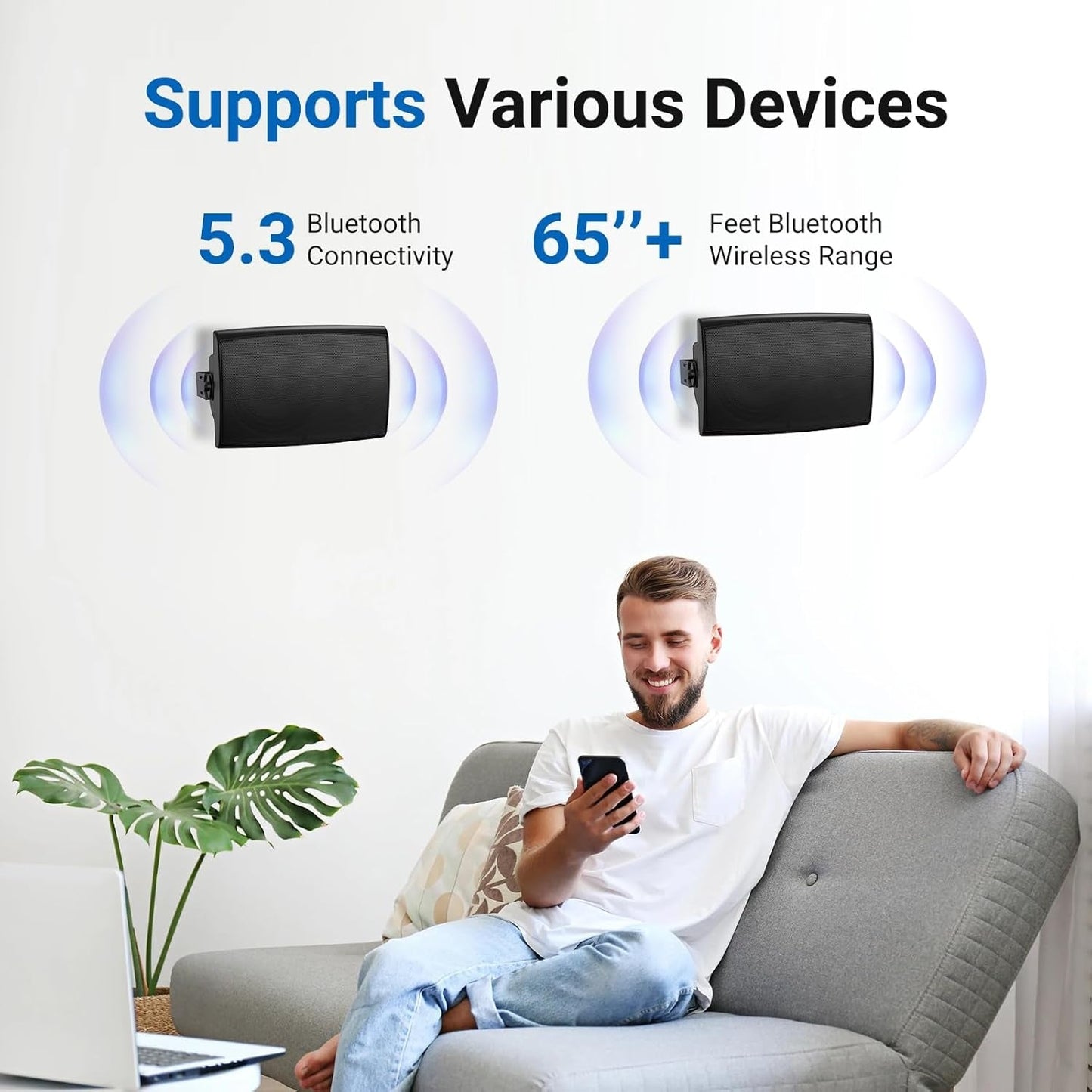 Masteronly 4"Indoor Outdoor Bluetooth Speakers IP66 Waterproof with Powerful Bass, 2-Way Wall Mount 200W - HOS402BT