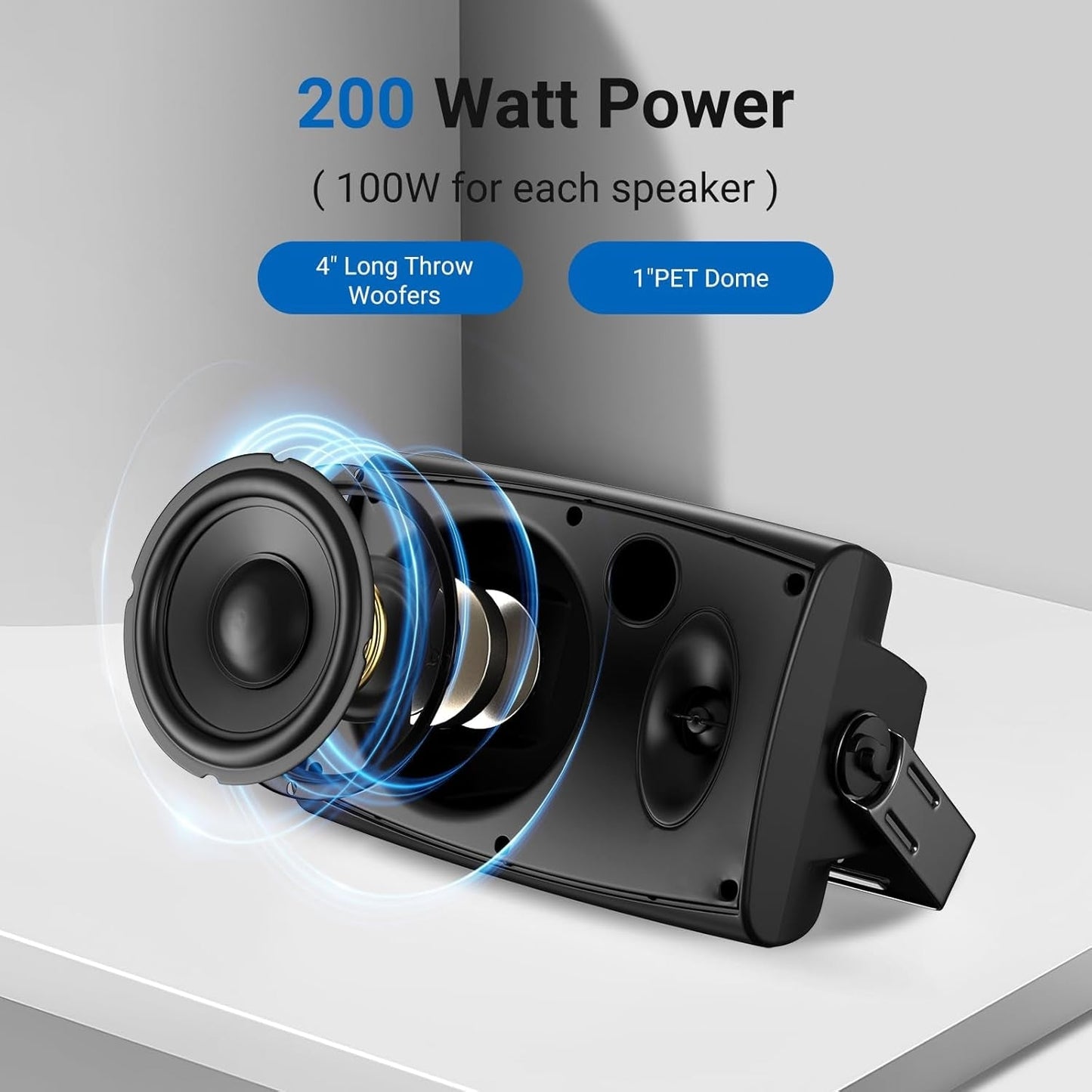 Masteronly 4"Indoor Outdoor Bluetooth Speakers IP66 Waterproof with Powerful Bass, 2-Way Wall Mount 200W - HOS402BT