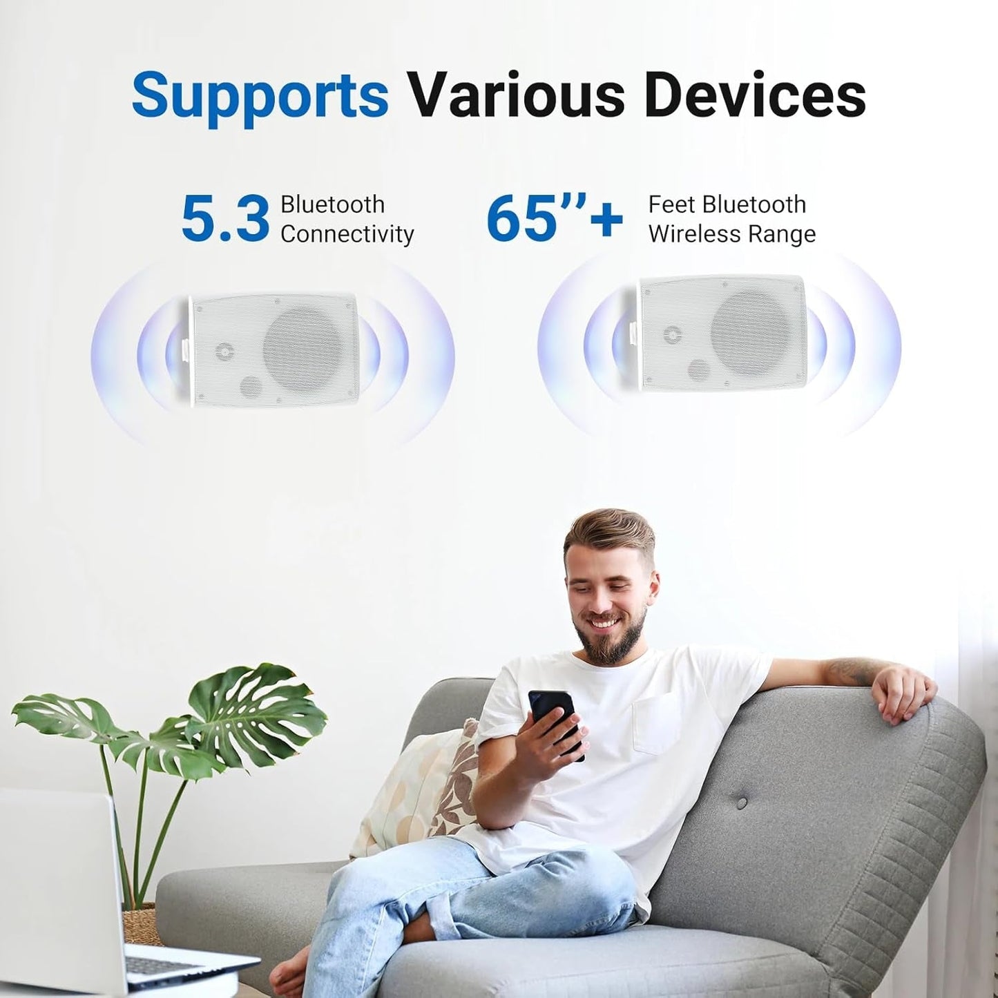 Masteronly 5.25" Indoor Outdoor Bluetooth Speakers IP66 Waterproof with Powerful Bass, 2-Way Wall Mount 300W
