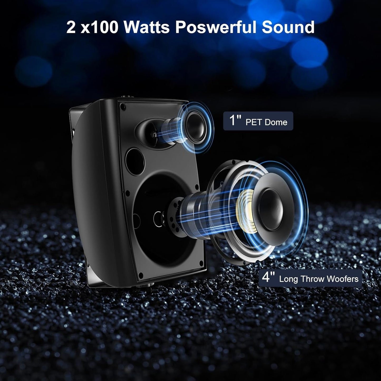 Masteronly 4" Indoor Outdoor Passive Speakers IP66 Waterproof with Powerful Bass, 2-Way Wall Mount 200W - HOS402
