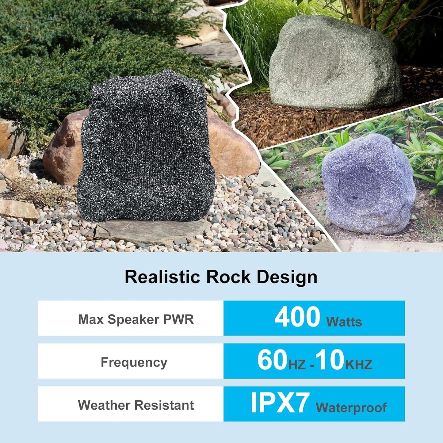 Masteronly 4" Outdoor Rock Bluetooth Speakers IPX7 Waterproof Wired Max Power 400 Watt All Weather for Deck Pool Backyard Patio Garden (2 Pair)