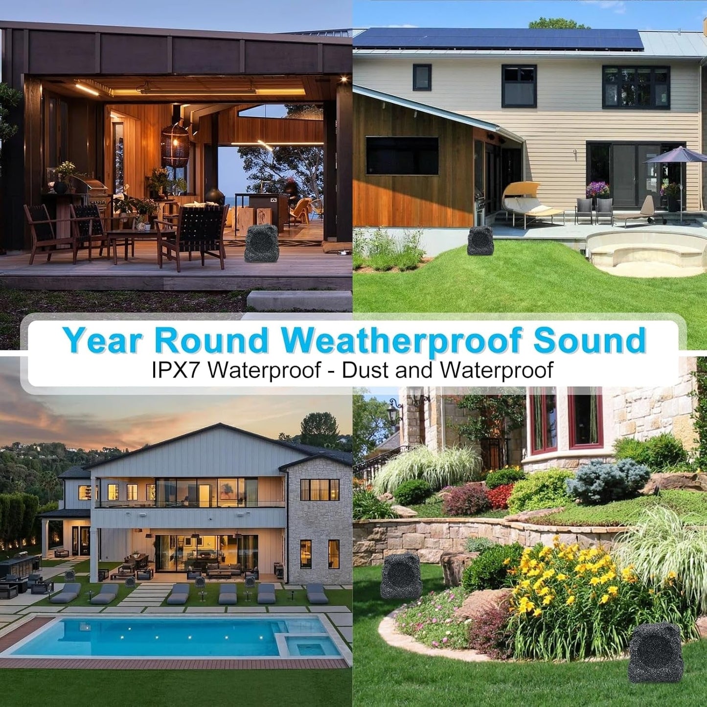 Masteronly 8" Outdoor Rock Bluetooth Speakers IPX7 Waterproof Wired Max Power 1200 Watt All Weather for Deck Pool Backyard Patio Garden (2 Pair)
