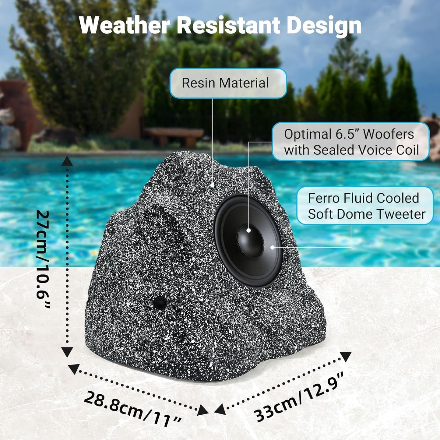 Masteronly 6.5" Outdoor Rock Bluetooth Speakers IPX7 Waterproof Wired Max Power 800 Watt All Weather for Deck Pool Backyard Patio Garden (2 Pair)