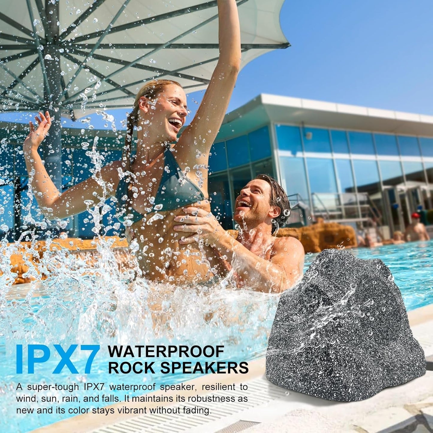 Masteronly 4" Outdoor Bluetooth Rock Speakers 200W IPX7 Waterproof - Pool Patio Garden Audio (Pair)