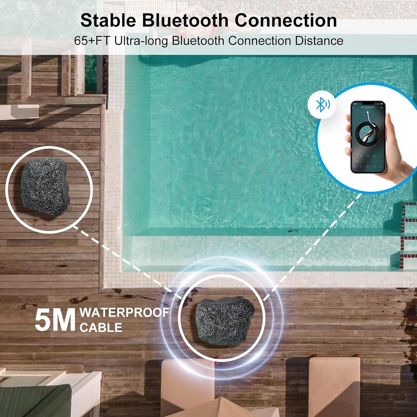 Masteronly 4" Outdoor Bluetooth Rock Speakers 200W IPX7 Waterproof - Pool Patio Garden Audio (Pair)