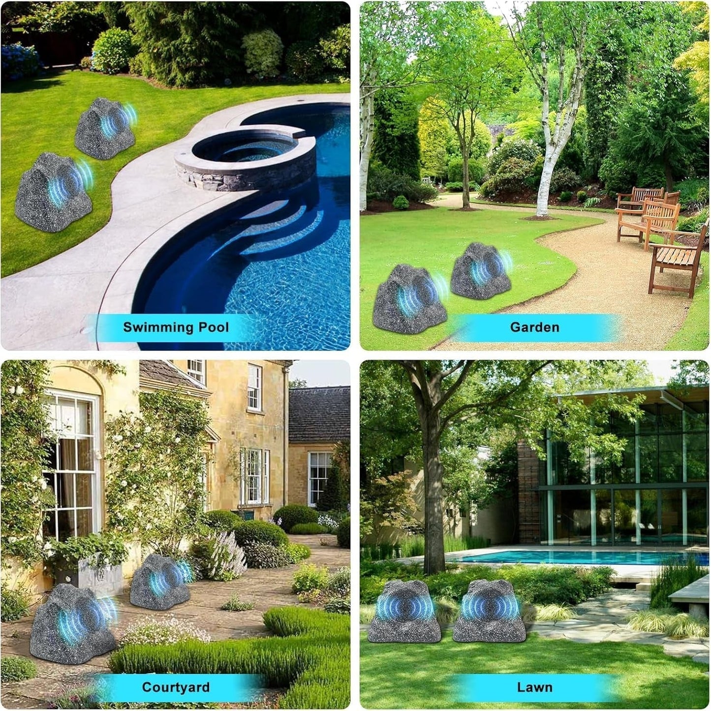 Masteronly 4" Outdoor Bluetooth Rock Speakers 200W IPX7 Waterproof - Pool Patio Garden Audio (Pair)