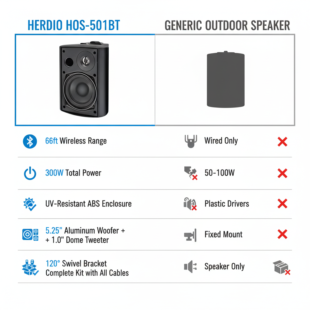 Herdio outdoor speaker product comparison chart showing features specifications and differences between speaker models for informed purchasing
