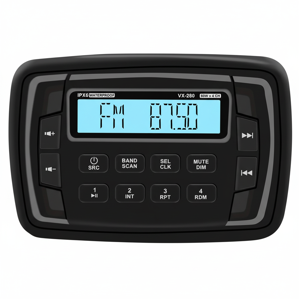 Herdio VX280 waterproof marine Bluetooth stereo receiver with LCD display for boats
